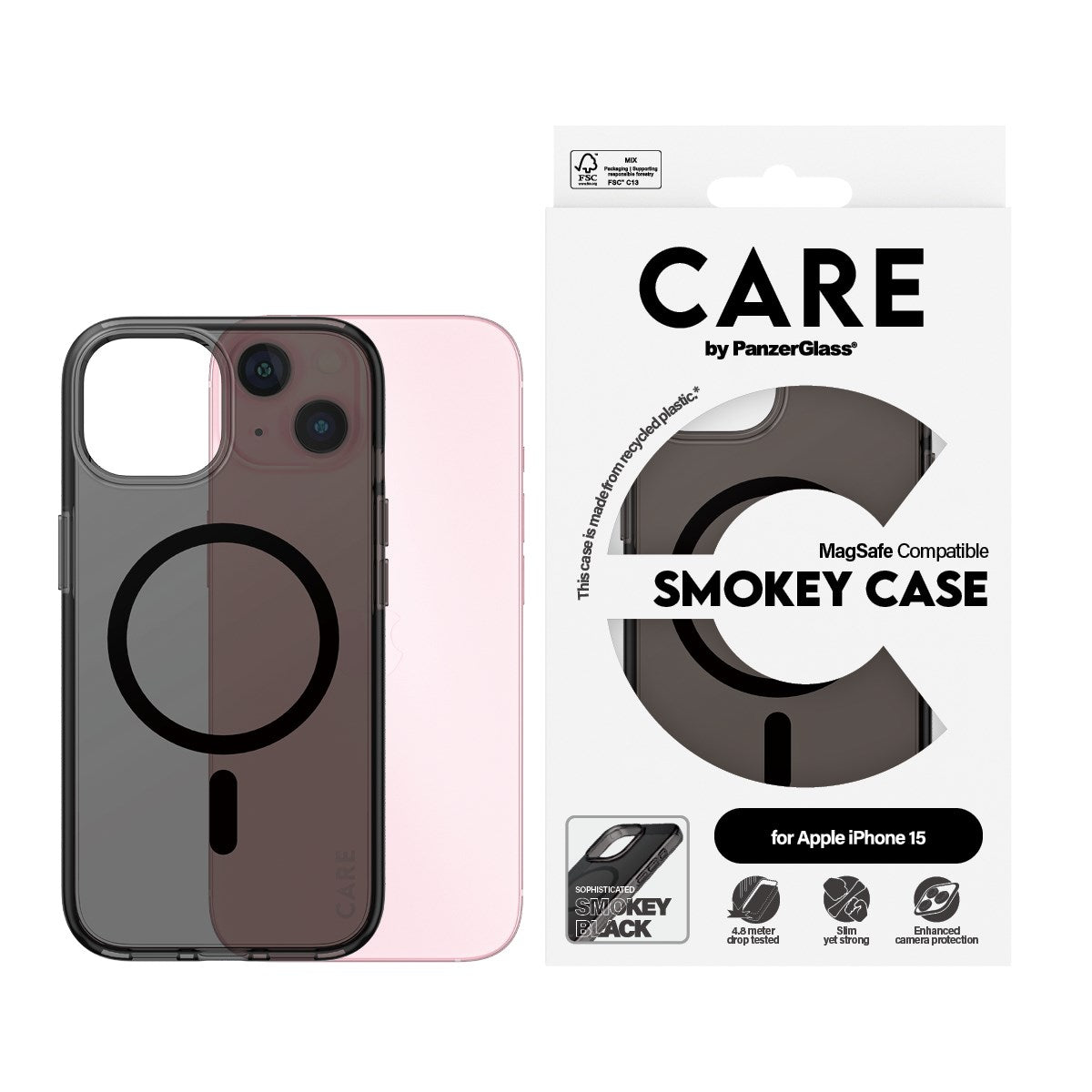 CARE by PanzerGlass® Flagship Case Urban Combat Smokey w. Black MagSafe iPhone 15